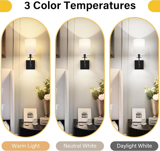 14.5 inch Battery Operated Wall Sconces Set of 2 with Remote, Rechargeable Wireless Wall Lights with Beige Fabric Shade, Indoor Not Hardwired Dimmable for Bedroom Living Room Decor