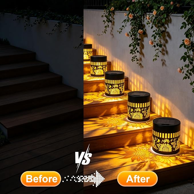 2 PCS Solar Fence Lights Outdoor, Metal Solar Powered Wall Deck Step Lights 2026 New Sunflower, Hanging LED Waterproof Decorative Lighting for Garden Patio Backyard Post Decor(Warm Light)