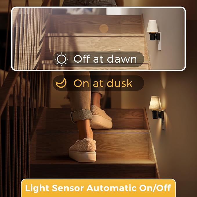 L LOHAS LED Night Lights Plug into Wall, 2 Pack Linen Fabric Round Platform Decor Night Light, Dusk to Dawn Sensor Vintage Nightlight, 0-100LM Dimmable, for Bedroom Living Room Hallway