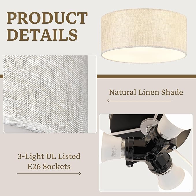 13Inch Modern Semi Flush Mount Ceiling Light,3-Light Drum Ciling Fixture with Soft Neutral Style for Bedroom,Living Room,Kitchen,Hallway,Entryway,Home Ambient Lighting