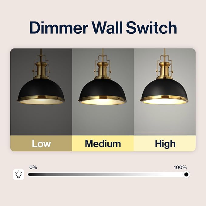 JONATHAN Y 13" Black/Brass Gold Modern Industrial Iron LED Dome Pendant Light, Adjustable Hanging Fixture for Kitchen Island or Entryway, Black Metal Shade, LED Bulb Included (JYL9536A)