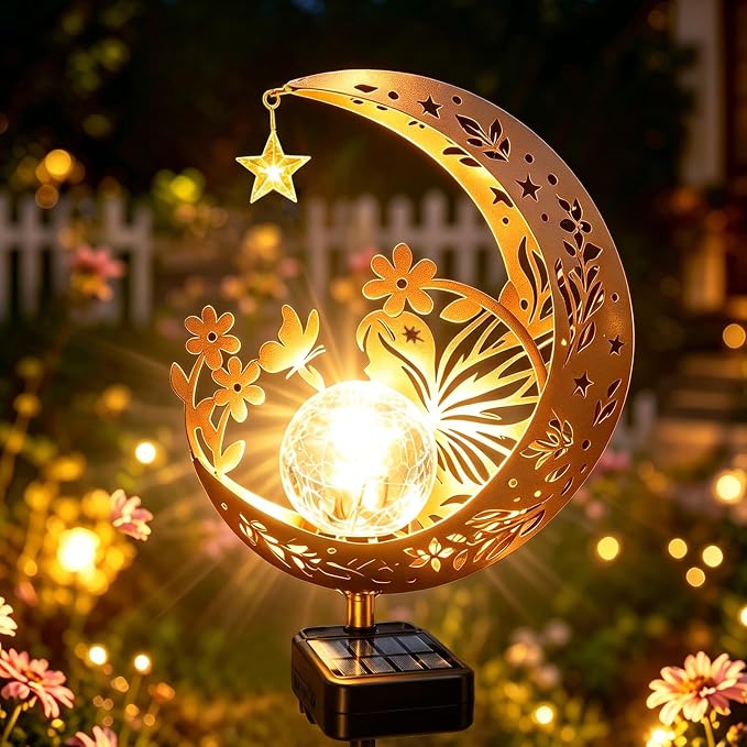 Solar Garden Decor Outdoor Statue, Moon Fairy Garden Figurines for Mom Women Grandma Solar Stake Lights for Patio, Yard, Lawn, Pathway (Warm White)