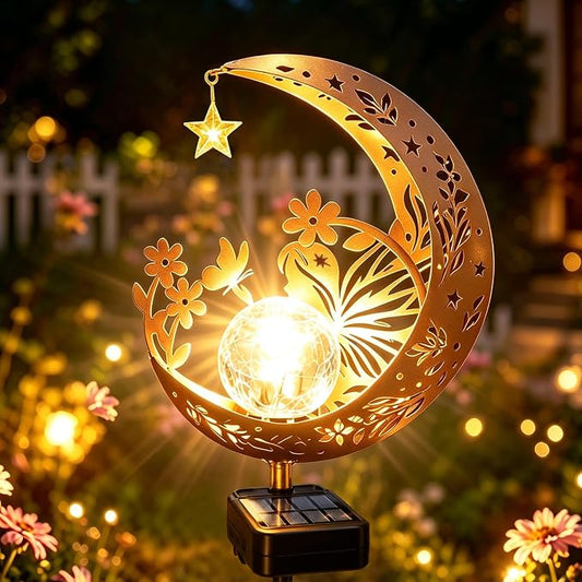 Solar Garden Decor Outdoor Statue, Moon Fairy Garden Figurines for Mom Women Grandma Solar Stake Lights for Patio, Yard, Lawn, Pathway (Warm White)