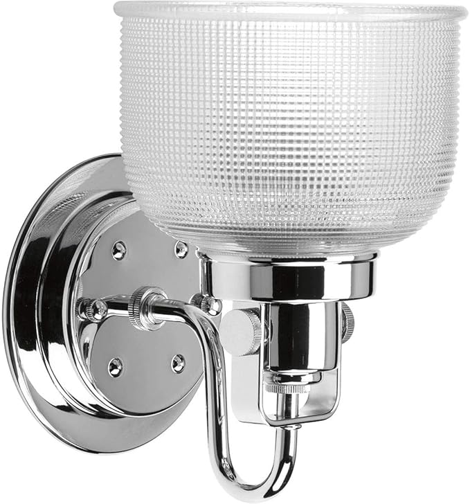 Progress Lighting P2989-15 Archie Collection Clear Double Prismatic Glass Coastal Bath Vanity, 1-Light, Polished Chrome