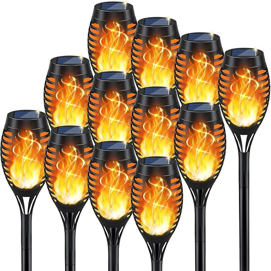 KYEKIO Solar Torch Light with Flickering Flame, 12Pack Solar Lights Outdoor, Solar Garden Lights Outdoor Waterproof, Luces Solares para Exteriores, Outside Lighting for Pathway Yard Patio Decorations