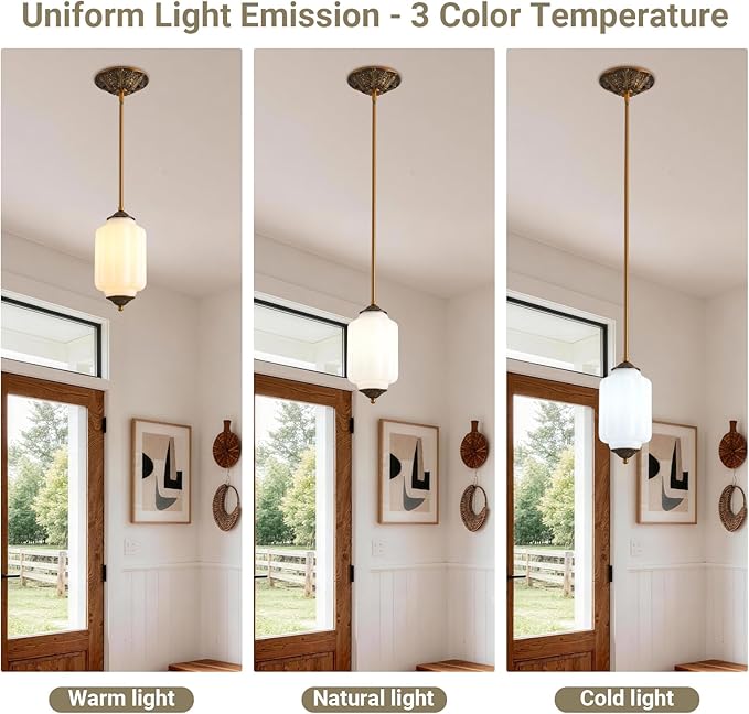 LOUSACE 5.5 in Vintage Milk Glass Ceiling Light Fixture, Antique White Semi Flush Mount Milk Glass Pendant Light, Farmhouse Ceiling Light for Kitchen Hallway Dining Room Bedroom, LED Bulb Included