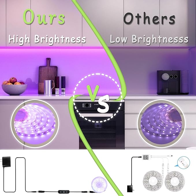 Purple Led Lights Strip for Bedroom Indoor Rope Lights Black Pagage Led Light Strip Kit Easy DIY Cuttable Tape Lights for Room Bathroom Living Room Kitchen Ceiling Wall Vanity Mirror Decor