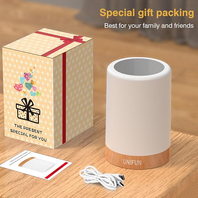 UNIFUN Table Lamp, Touch Sensor Bedside Lamps, Dimmable Warm White & Color Changing RGB Light for Bedroom,Living Room Gift Pack for Mom, Father’s Day and Other Holiday Use (Taller Size)…