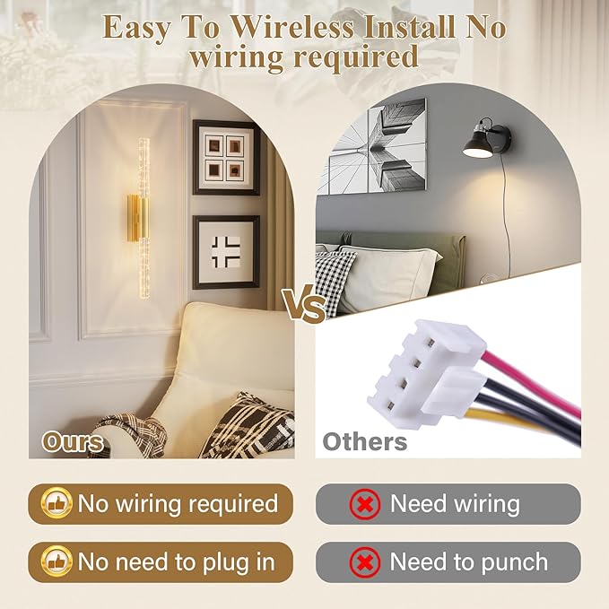 camuucci Battery Operated Wall Sconces Set of 2 Rechargeable Battery Powered Wall Light with 12000mAh Not Hardwired Dimmable Wall Lamp Fixtures for Bedroom Living Room Gold 25.6 Inches