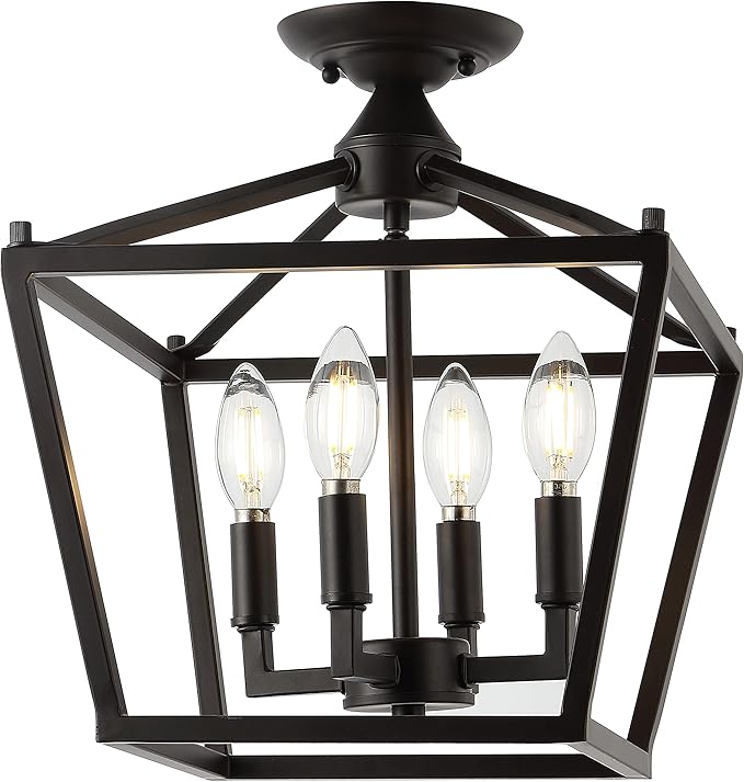 JONATHAN Y 12" Oil Rubbed Bronze Modern Farmhouse Pagoda 4-Light LED Semi Flush Mount Lantern, Metal Ceiling Light Fixture for Kitchen, Hallway, Entryway, Bedroom, Hardwired JYL7610A