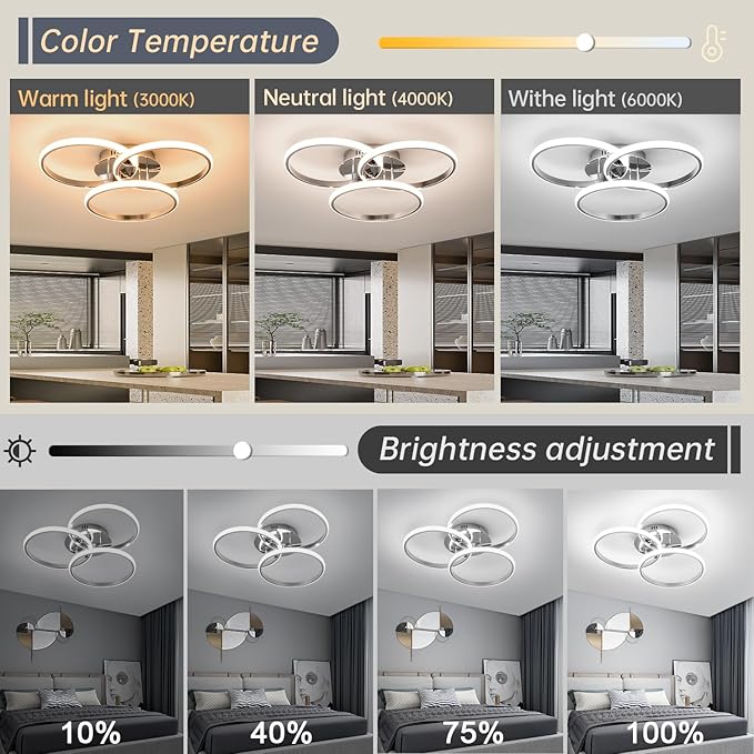 Led Ceiling Light Fixtures, Dimmable Modern Led Ceiling Light with Remote Control, 3000K-6500K Flush Mount Ceiling Light for Bedroom Living Room Dining Room Kitchen (Chrome)