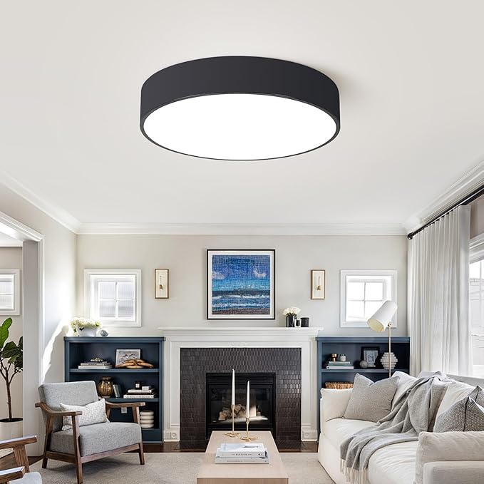18 Inch Large Flush Mount Ceiling Light Fixture,5CCT Dimmable LED Ceiling Lights, Modern Black Round Lamp Fixture Living Room Bedroom Laundry Room Bathroom