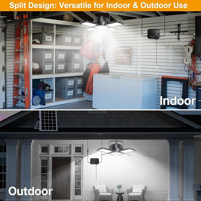 Auzev Solar Shed Light Indoor Outdoor, 172 LED Pendant Light with Pull Switch, Available Day & Night, 2000LM, 2 Dimmable, IP65 Waterproof Gazebo Light for Chicken Coop, Barn, Porch, Garage, Shop