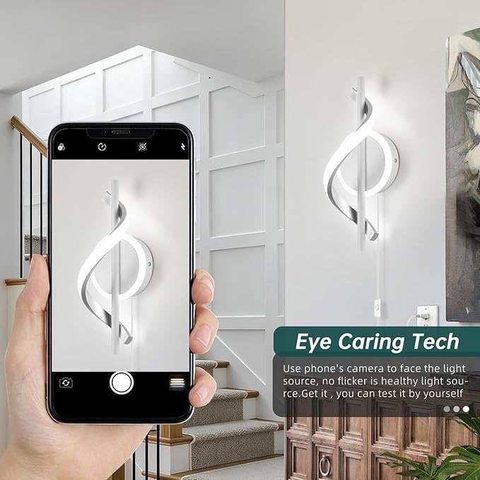 LED Wall Sconces Indoor, 12W Plug In Wall Sconces Set of 2, Modern Spiral Wall Lamp, Bedside Wall Lamps, 6000K Cold White Wall Light Fixture for Bedroom Stairs Living Room Hallway (Cold White, White)