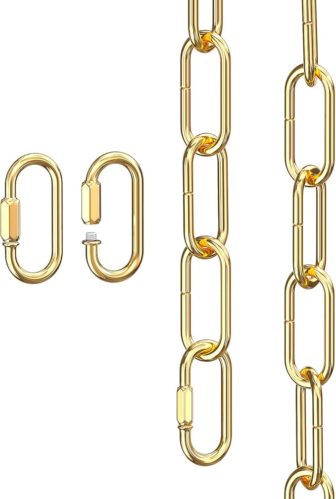 garini 6 Feet Gold Light Fixture Chain 6 Feet, Adjustable Metal Pendant Chandelier Chain Extension with Detachable Link, Maximum Load is 66 Pounds, 1 Pcs