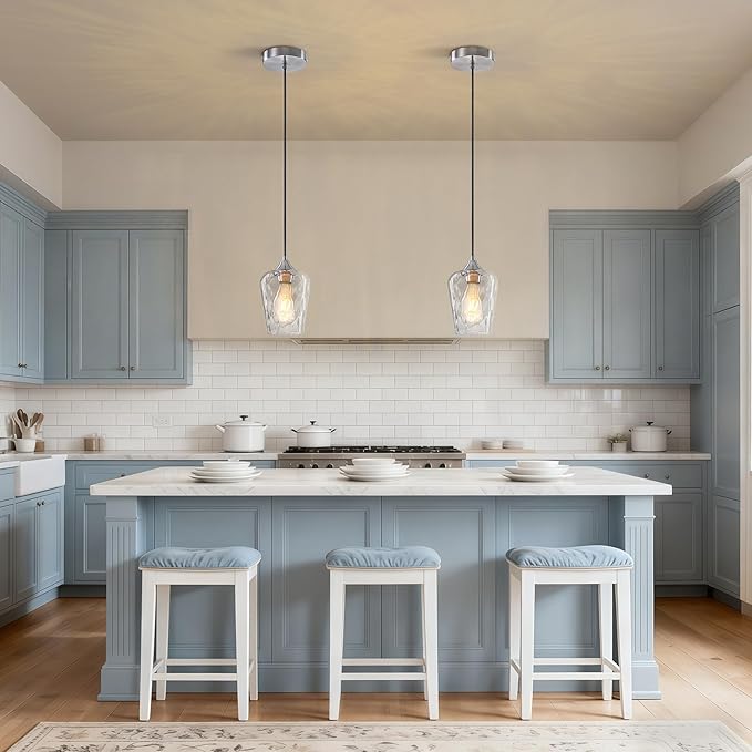 3 Pack 5.1" Kitchen Pendant Lights, Small Brushed Nickel Hammered Glass Pendant Light Fixtures, Mini Modern Pendant Lights Kitchen Island Lighting for Dining Room Over Sink