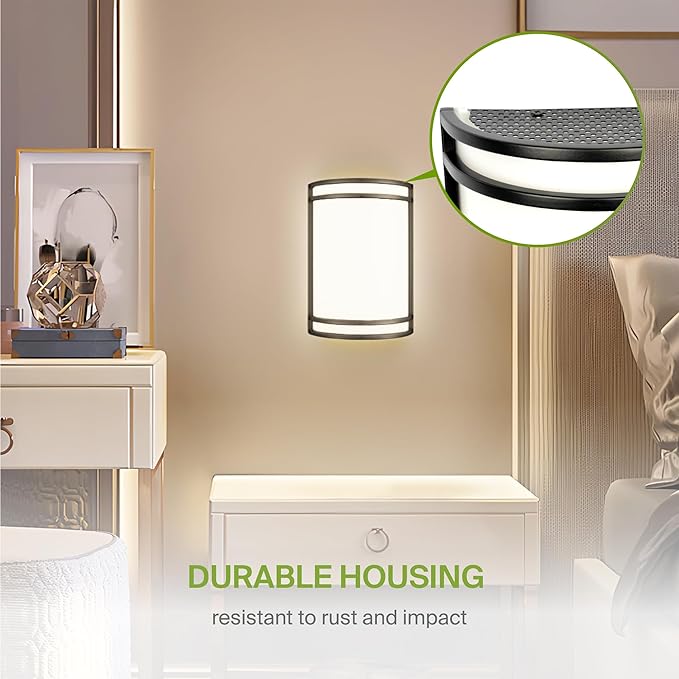 ASD LED Indoor Wall Mount Light Fixture - 8 Inch 15W Modern Interior Matte Black Dimmable Wall Sconce Light - ETL 3000K 4000K 5000K Adjustable - Hallway, Bedroom LED Wall Lights