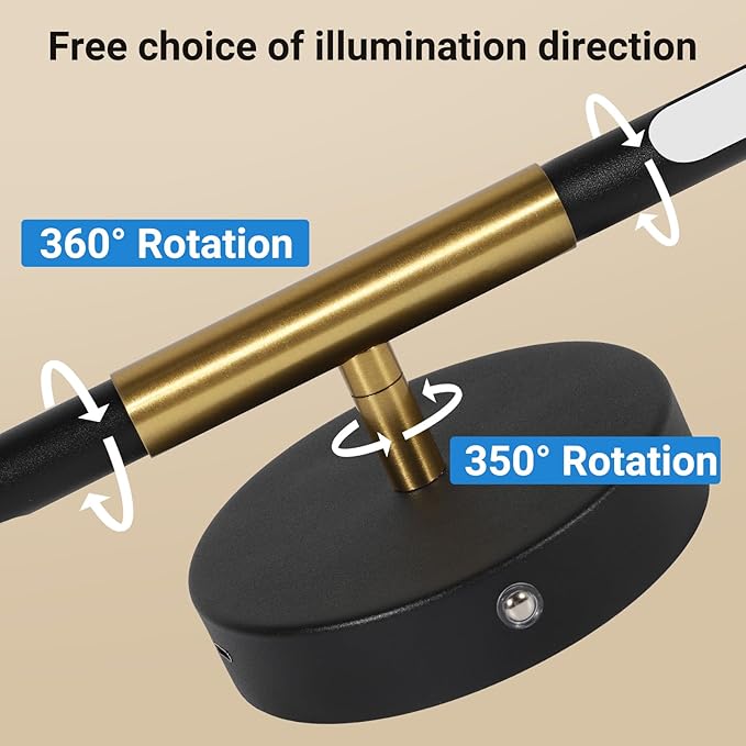TaoFiaCo Battery Operated Wall Sconces Set of Two, 360°Rotate Wireless Rechargeable Wall Sconces with Remote Control, Black Gold, Dimmable, Timing Decor Lights for Bedroom Hallway, 31.5 Inch