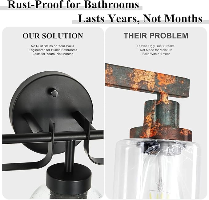 28 Inch Vanity Lights, 4-Light Black Modern Industrial Bathroom Light Fixtures with Vintage Bell Bubble Glass Shade, Wall Sconce for Bathroom Mirror, Bedroom, Hallway