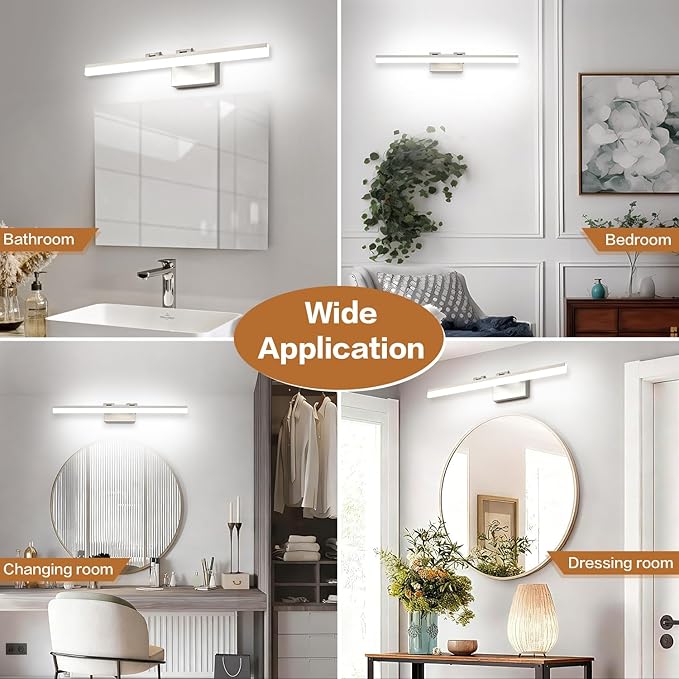 SOLFART Bathroom Lights Over Mirror: 32 Inch Bathroom Vanity Light- Brushed Nickel 6000K LED Hardwired Install Adjustable 180 Degree Bar IP44 Damp Rated ETL Certified