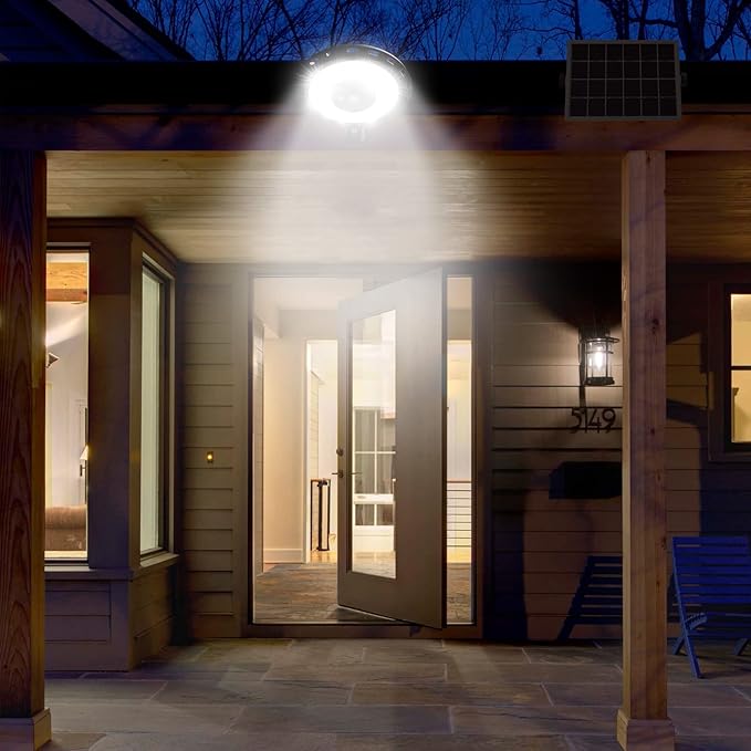 INDARUN Indoor Outdoor Solar Shed Lights, Solar Motion Lights Outdoor Waterproof, with 5 Modes & Remote Control, Up to 3000LM, Pendant Lights for Porch Gazebo, Garage, Barn Light for Chicken Coop