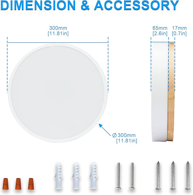 Modern Flush Mount Ceiling Light Fixture 12 Inch,24W Wood Bedroom Ceiling Light 2700-5000K Tunnable Round Ceiling Lamp,Ceiling Lights for Bedroom Living Room,Hallway