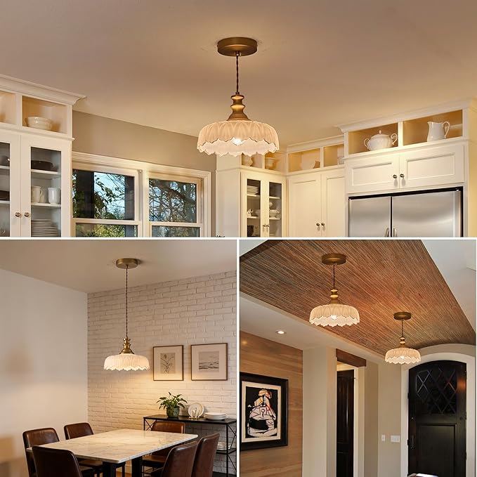 HDDFL Vintage Pendant Lights Fixture Modern Pendant Lighting Fixtures Hanging Lamp for Kitchen Island Bedroom Living Room Hallway White and Brass