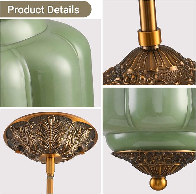 LOUSACE Vintage Milk Glass Pendant Light Fixture, 10 Inch Green Semi Flush Mount Ceiling Light for Dining Room, Bedroom, Hallway, Entryway (Bulb Included)