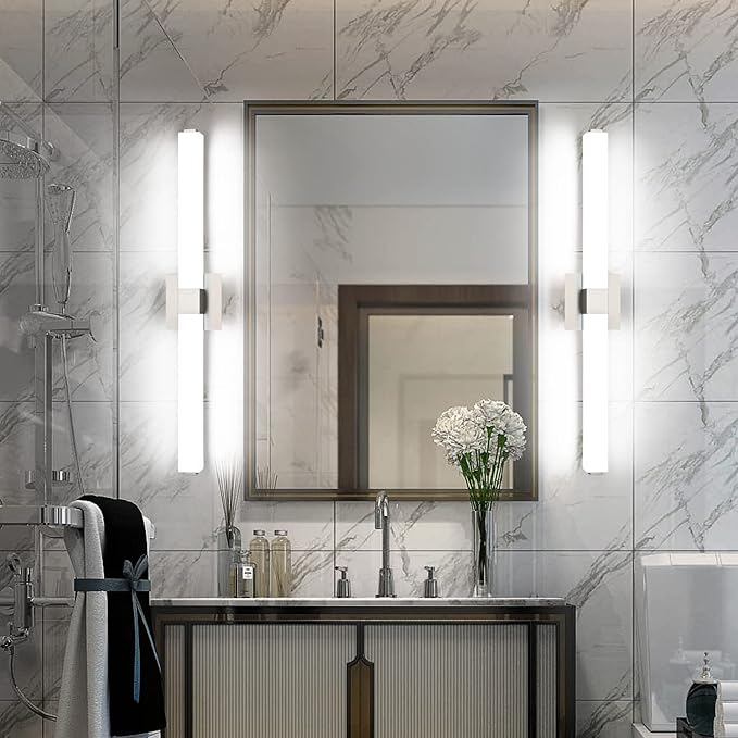 ZUZITO Brushed Nickel Bathroom Light Fixtures - 3CCT Dimmable LED Bathroom Vanity Lights - 32 Inch Modern Vanity Lighting Fixtures 3000K/4500K/6000K