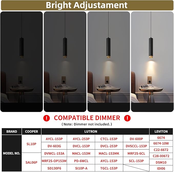 OKELI Modern Black LED Pendant Light for Kitchen Island, 1 Pack – Dimmable Zoomable Pendant, Adjustable Beam Angle, 3 Color Temps 2700K/4000K/6000K, Mini Hanging Light for Bar or Bedroom, 12W 11.8"