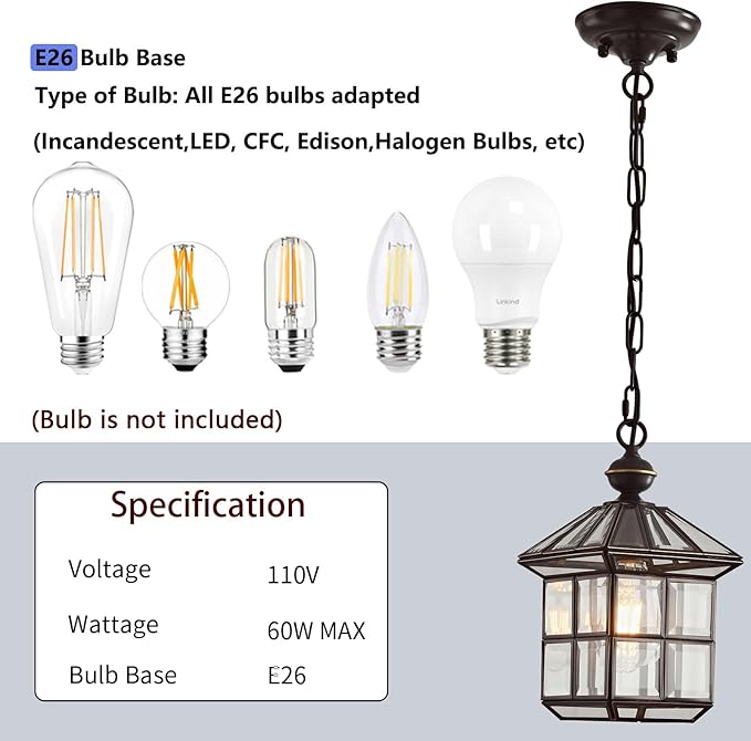 Milaii Mi Copper Outdoor Pendant Light 12.6in Exterior Hanging Porch Lights Oil Rubbed Bronze Waterproof Outdoor Chandelier Anti-Rust for Patio Entry Hallway