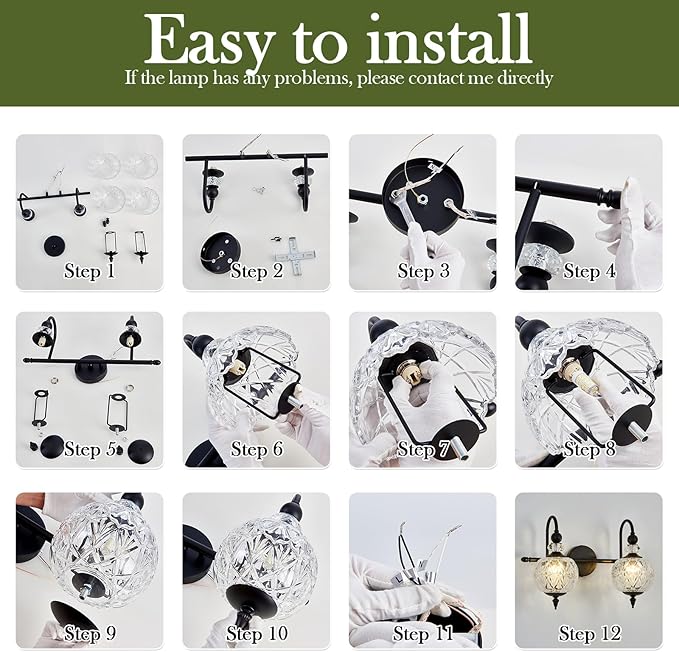 Piepooye Vintage Bathroom Light Fixtures Black Vanity Light with Glass Globe LampShade 2 Lights Mid Century G9 Bulb Wall Sconce Indoor Vanity Light Over Mirror for Kitchen Bedroom Farmhouse