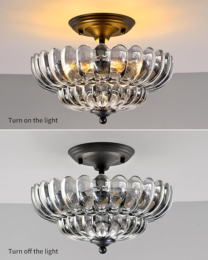 3-Light Corridor Fixture Semi-Recessed Ceiling Light Smoked Glass Modern Lighting Suitable for Bedrooms, Kitchens, Entryways, Bathrooms