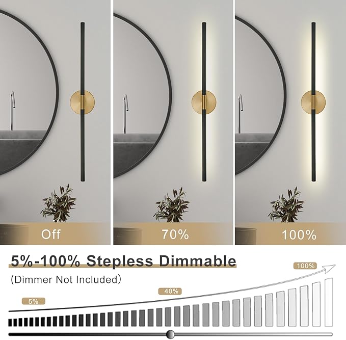 Modern Bathroom Light Fixtures Over Mirror 36 Inch, 26W 360° Rotatable Dimmable 4000K Led Vanity Light Bar, Black and Gold Bathroom Vanity Lights Above Mirror