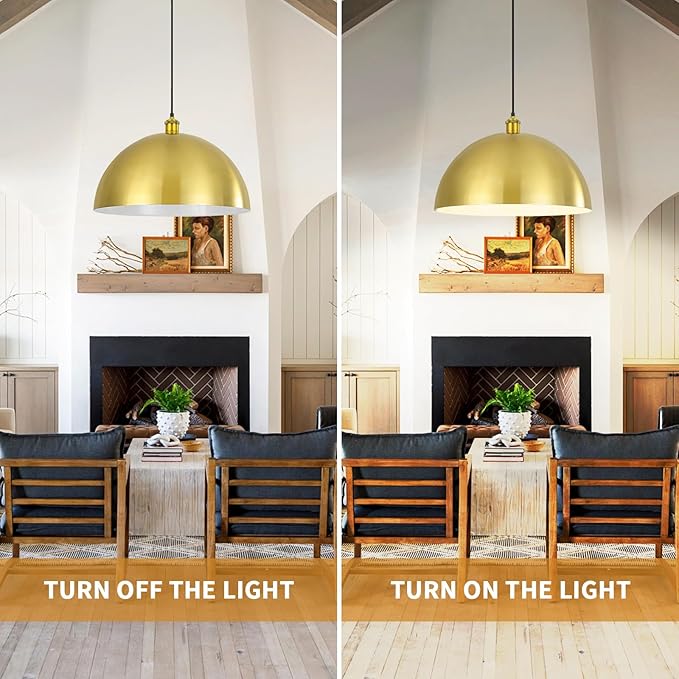 Gold Pendant Light, 20" Farmhouse Ceiling Light with Gold and White, Elegant Semi-Circular Shade Design, Adjustable Height Industrial Dome Pendant Lights for Kitchen Island, Dining Room