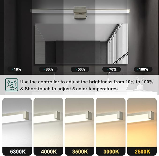 OKELI Modern Bathroom Light Fixtures Over Mirror, 32 Inch Brushed Nickel Vanity Light Bar for Bathroom, 16W 5CCT Diammable Wall Light - 2Pack