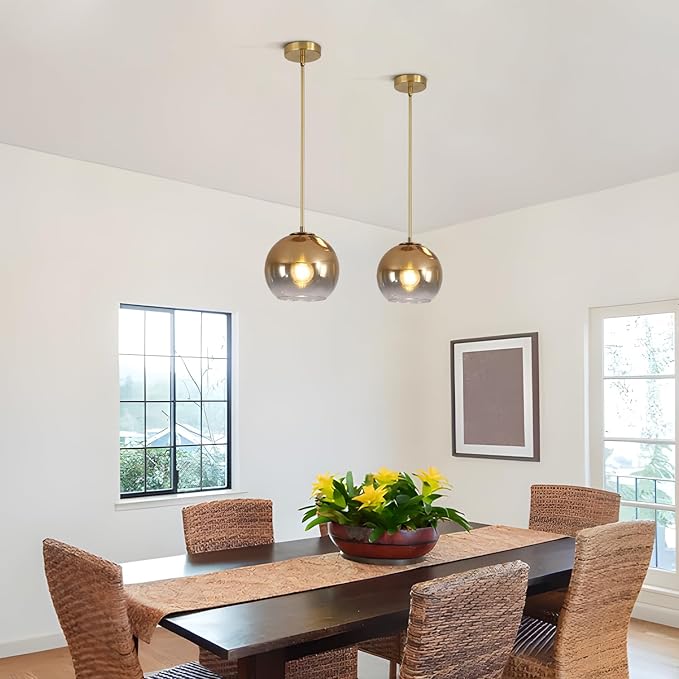 KCO Lighting Globe Pendant Lights Gradient Gold Glass Pendant Light Modern Kitchen Island Lighting Vintage Hanging Light Fixture Mid Century Hanging Lamp