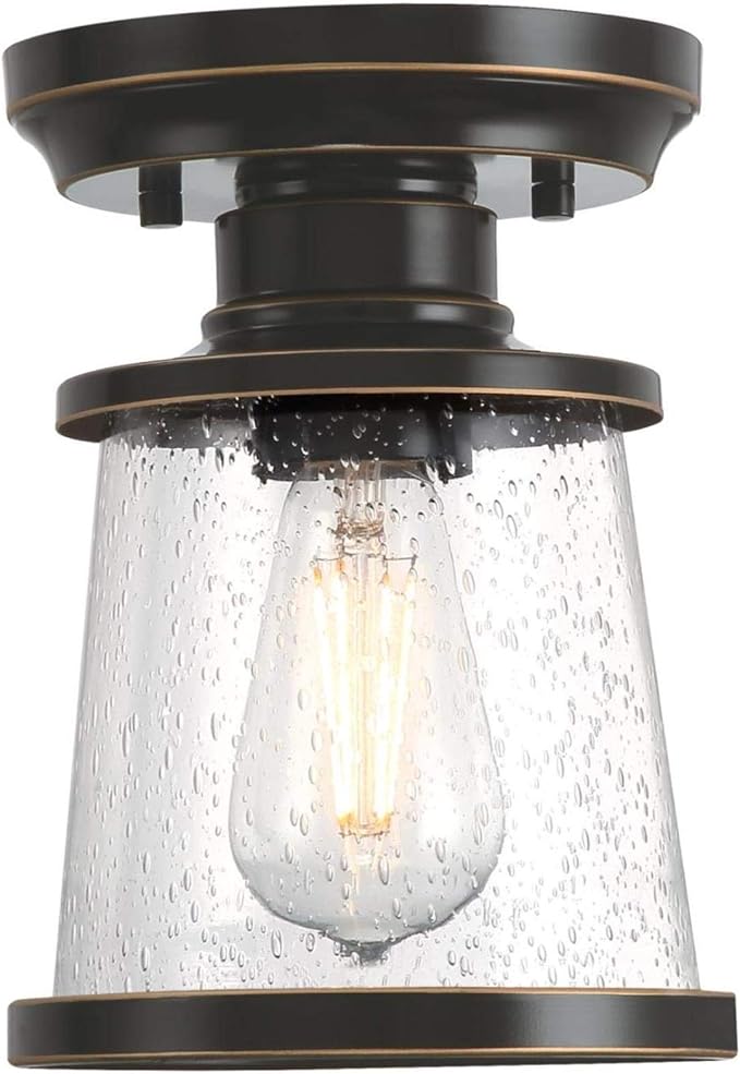Westinghouse 6113000 Emma Jane 7 Inch Vintage-Style One-Light Outdoor Semi Flush Mount Ceiling Light, Amber Bronze Finish, Clear Seeded Glass