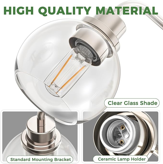 DORESshop 5-Light Bathroom Light Fixtures, 32.67-Inch Nickel Bathroom Vanity Light with Clear Glass Globe Shade, Modern Vanity Lights for Bathroom Living Room Hallway Bedroom, E26, ETL Listed
