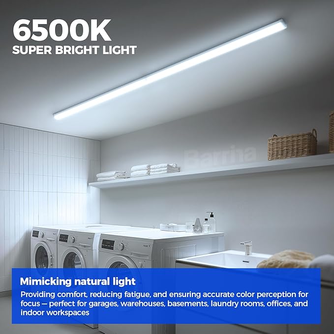 Barrina LED Shop Lights 4FT, 6500K Super Bright White, 45W, 5000LM, Hidden Wiring, Linkable 4FT Light Fixture Cord with ON/Off, Frosted Cover, LED Ceiling Light for Workshop, Garage, Kitchen, 6 Packs