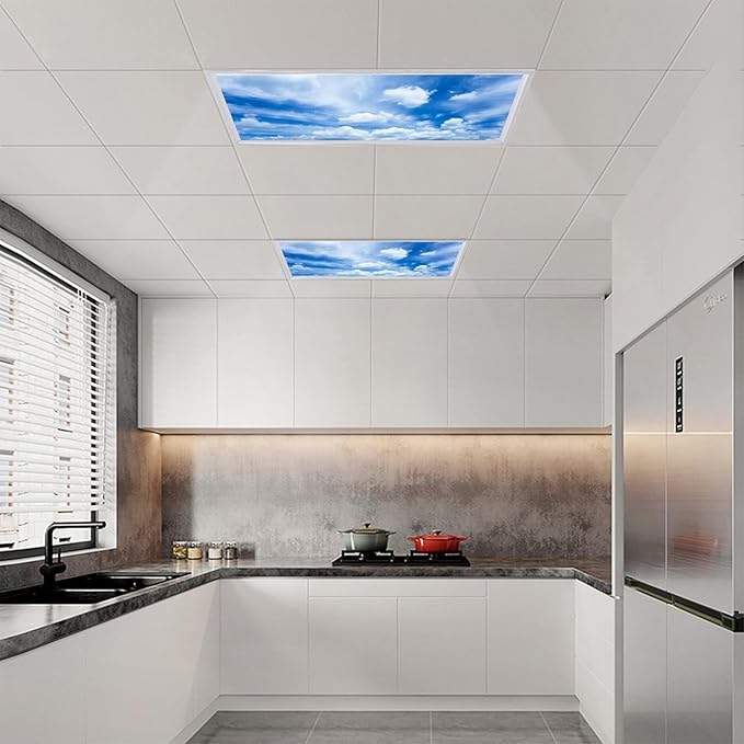 2 Pack Fluorescent Light Cover for Ceiling, Blue Sky Magnetic Cover, Classroom Supplies for School, Home Office