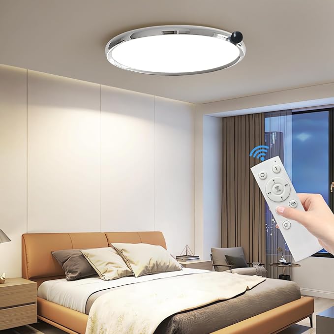 Chrome Round Flat Panel Light, Dimmable Modern Flush Mount Ceiling Light Fixture,24W 3000K/4000K/5000K,Fits for Hallway Kitchen Bedroom Living Room Closet Room