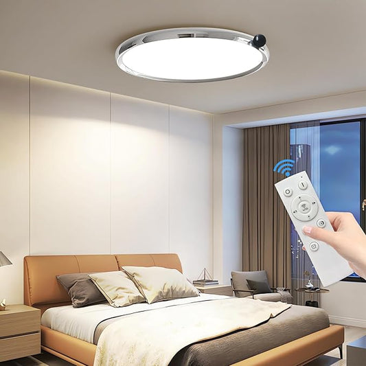 Chrome Round Flat Panel Light, Dimmable Modern Flush Mount Ceiling Light Fixture,24W 3000K/4000K/5000K,Fits for Hallway Kitchen Bedroom Living Room Closet Room
