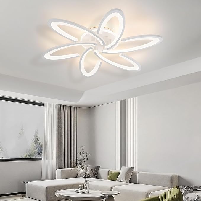 Modern LED Light, 6+1 Rings 93W Dimmable Fixture 29.5" 3000K-6500K Flush Mount White Flower Ceiling Lamp with Remote for Living Room, Bedroom, Kitchen