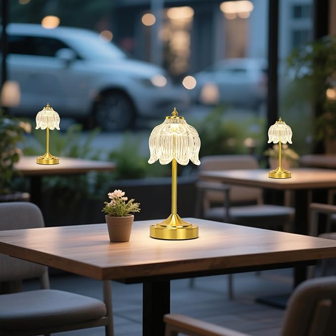 Cordless Lotus Flower Table Lamp, 5200mAh Rechargeable Battery Operated Portable Lamp, 3-Color Dimmable Touch Control Small Desk Lamp for Bedroom, Office, Kitchen, Nightstand,Room Decor (Flower Clear)
