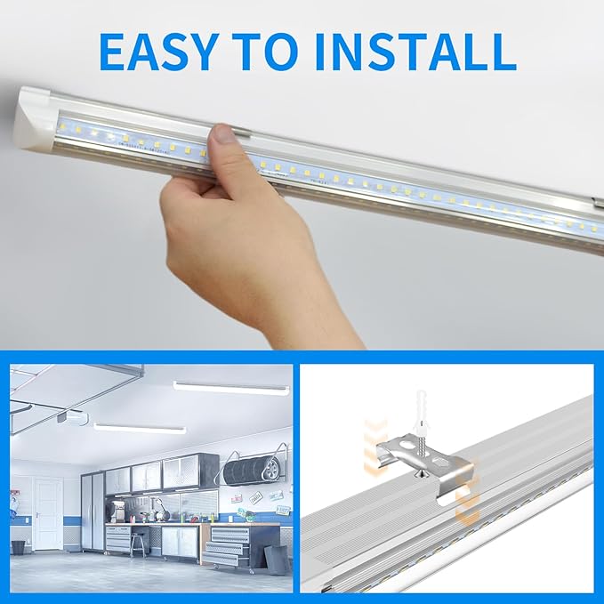 CNSUNWAY LED Shop Lights 2FT, 20W High-Efficiency Under Cabinet Lighting 6500K Cool White, V-Shaped Linkable T8 Shop Light for Workbench, Kitchen, Workshop, Basement, ETL Listed (6 Pack)
