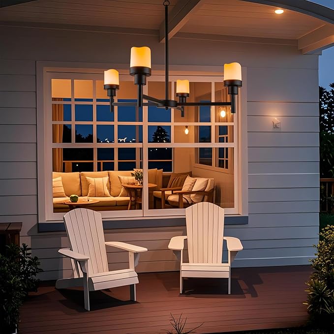 Battery Operated Chandelier, Outdoor Hanging Candle Lights Battery Gazebo Lights, Outdoor Chandelier for Gazebo, Canopy, Pergola, Porch, Tent Decor (4)