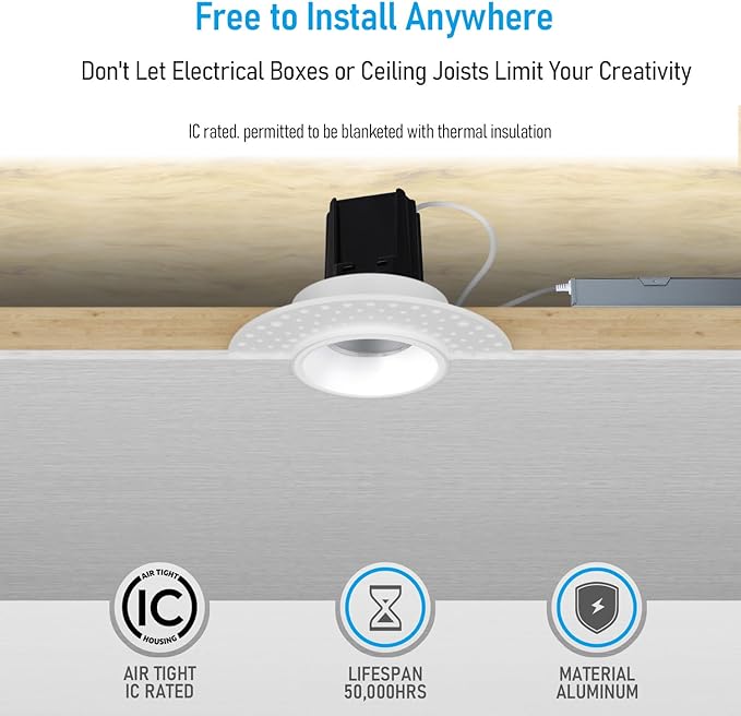 TORCHSTAR LED 1 Inch 9W 5CCT Recessed Lights with J-Box, Receessed Ceiling Light, Round Trimless Downlight, Dimmable, CRI 90, 2700-5000K Selectable, ETL & FCC, Pack of 4