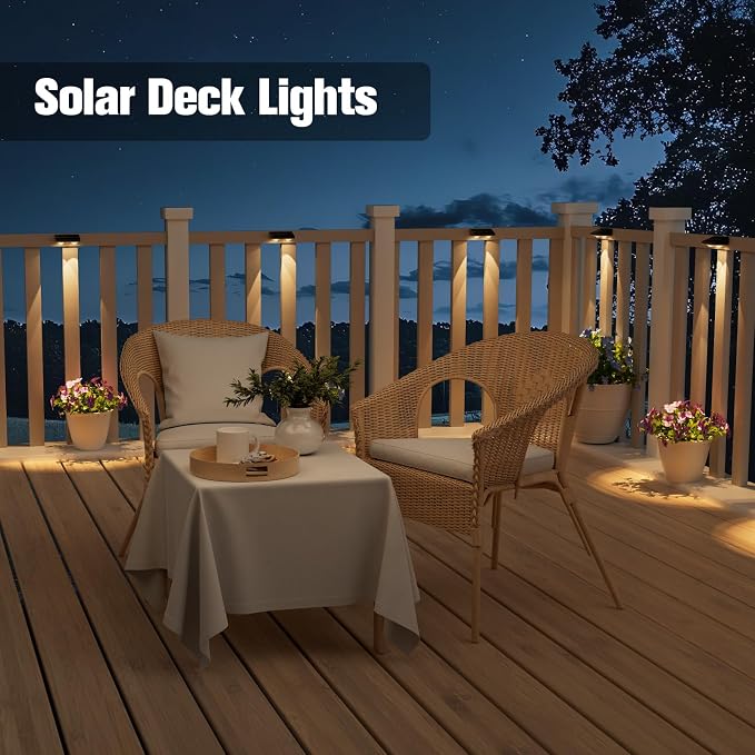 NIORSUN Solar Fence Lights,24 Pack Solars Deck Light,Warm White Color,Outdoor Bulb Waterproof Led IP65,Power Patio Lamp with Lenses for Outside/Backyard/Railing/Yard(Black)