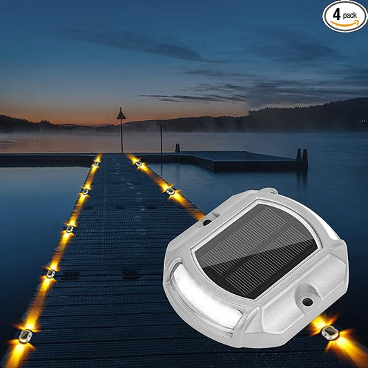 VOLISUN Solar Driveway Lights Dock Deck Lights 4-Pack,2 Colors in 1,LED Solar Powered Waterproof Outdoor Warning Step Light for Driveway Sidewalk Pathway (White/Warm White),Auto On/Off